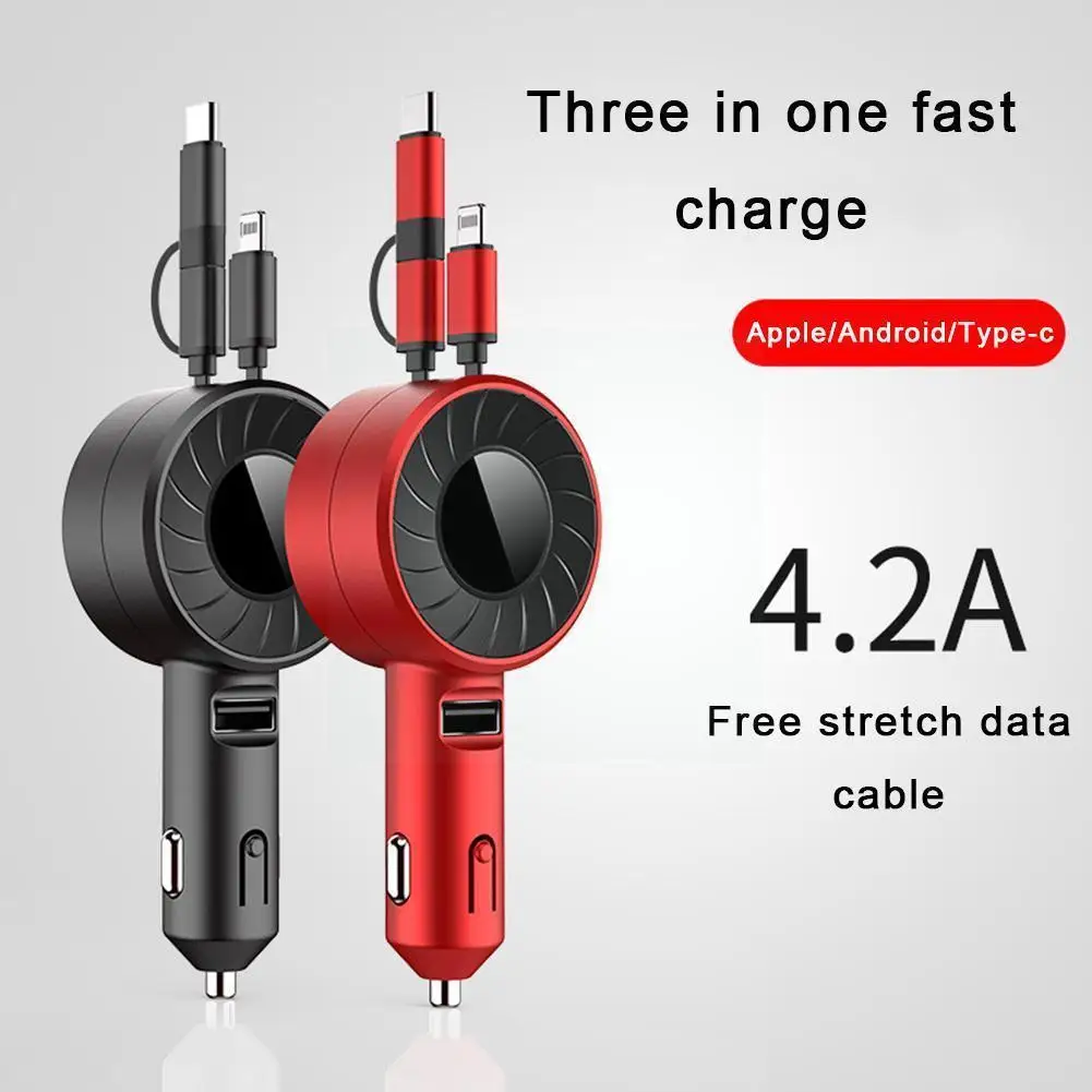 

1Pcs Three-in-one Single-pull Telescopic Car Charger Portable Cable Cable Type With charger Usb phone Function Multi Micro S6D4