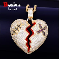 broken heart pendant necklace gold color cubic zircon mens hip hop street rock jewelry
