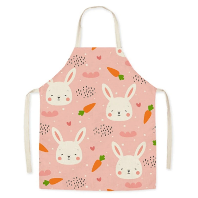 

VIVIXIXILAOJH Kitchen Chef Easter Series Floral Printing Flax Apron Restaurant Cooking Bibs