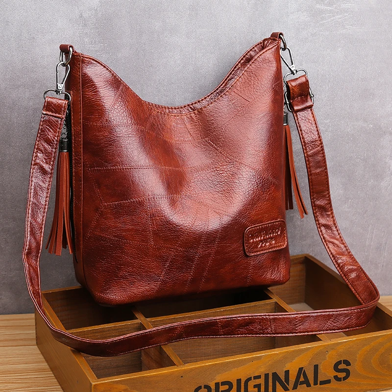 Vintage Female Shoulder Messenger Bag Ladies Soft PU Leather Crossbody Bags For Women Handbag Sac Fashion Tassel Bucket Bag