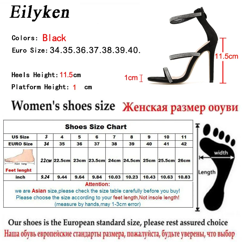 Eilyken сексуальные женские туфли на высоком каблуке с кристаллами молнии летние