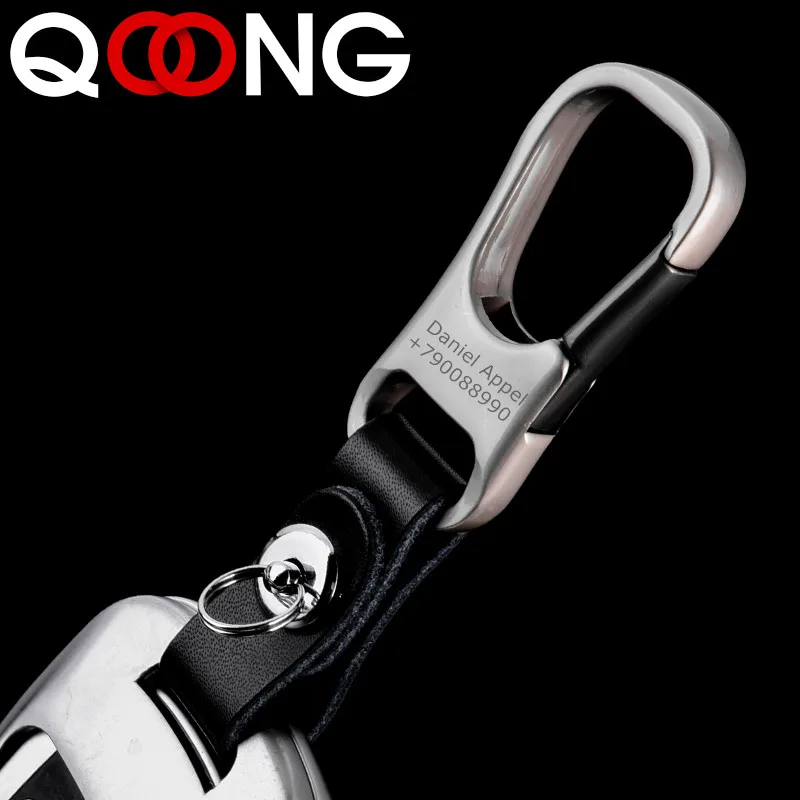 QOONG пользовательский брелок для ключей с надписью кожаные Брелоки из натуральной