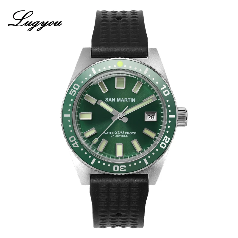 R Gre Ceramic Logo Lugyou San Martin 62Mas мужские часы для ныряльщиков автоматические механические часы из нержавеющей стали с сапфировым вращающимся ободком 20 атм металлический браслет SLN - Цвет: R Gre Ceramic Logo