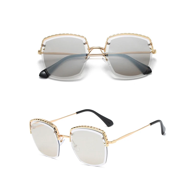 Модные квадратные очки женские металлические Полуободковые солнцезащитные