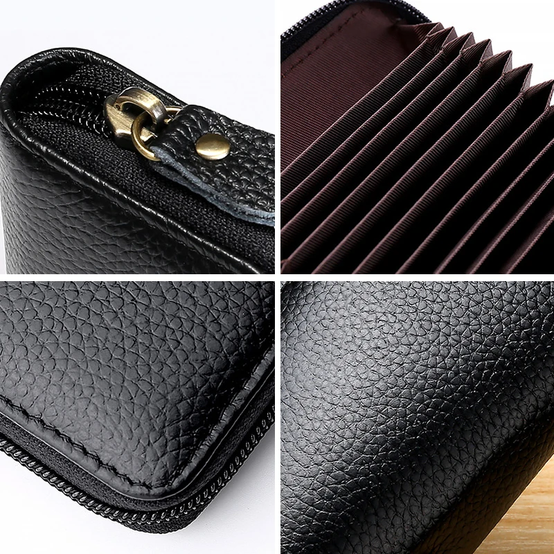 Genuine Leather Men & Women Mini Short Wallet Cow Coin Purse Solid Card Holder Accordion Slots Double Zipper Pocket | Багаж и сумки