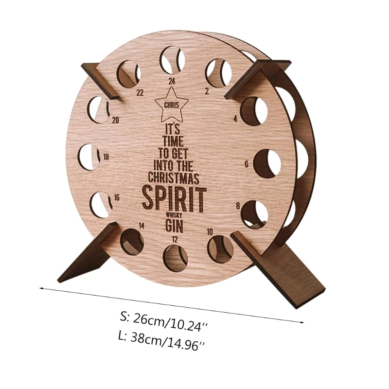 

Christmas Advent Calendar Round Wine Bottle Holder Wooden Countdown 24 Days for Home Living Room Bar Dining Table Decoration