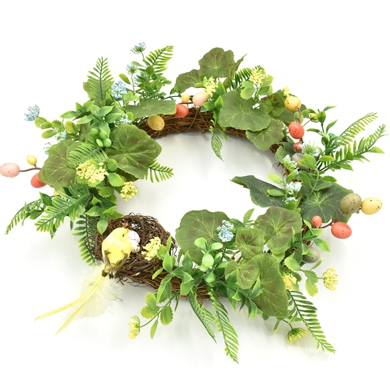

Easter Garland Eggs Rattan Wreath Artificial Flower Door Hang Easter Decoration 28GF