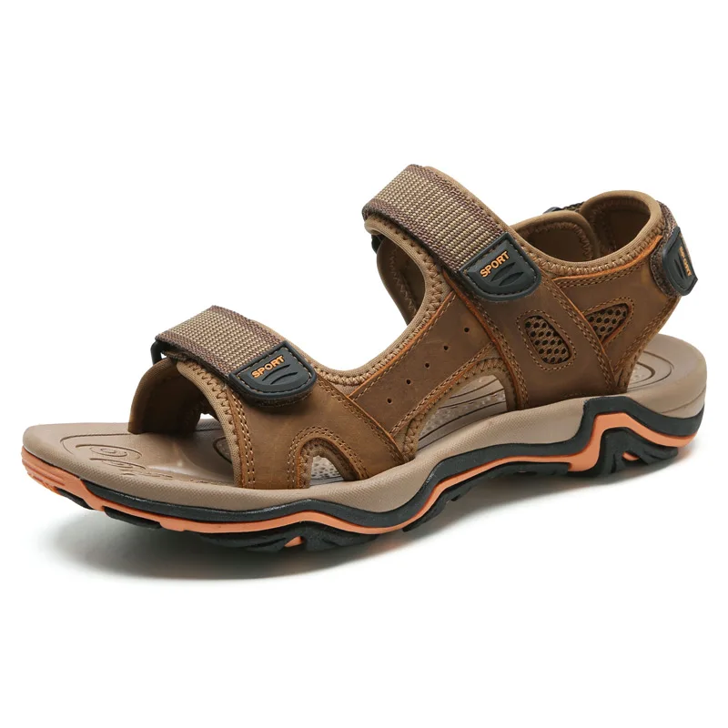 

GNORNIL Brand Men Shoes Summer Sandals 2020 Genuine Leather Mens Outdoor Sport Casual Non-slip Rubber Sole Beach Shoes Big Size