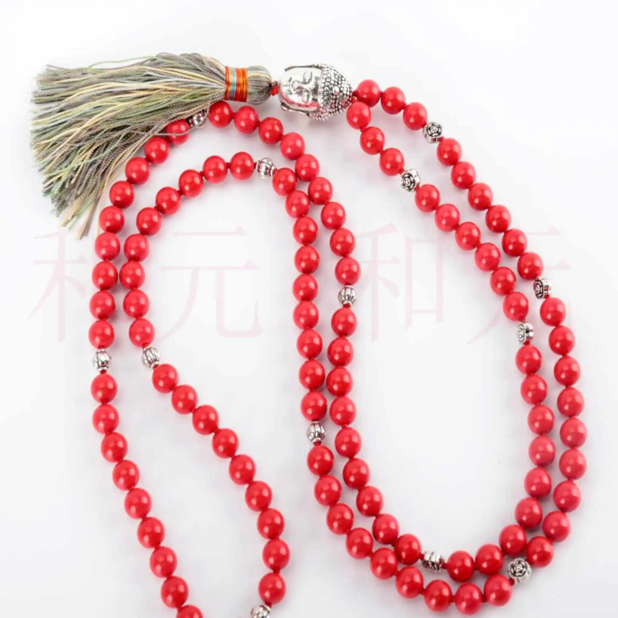 

8mm Natural 108 knot red agate Tibetan silver Buddha head necklace Practice Lucky Diy Thanksgiving Day Bless Chain Blessing