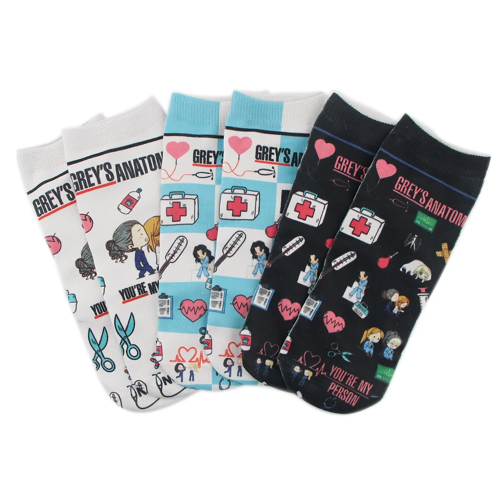 PF466 Dongmanli Doctor Nurse Print Grey's Anatomy Cotton Happy Socks Casual Creative Soft Comfortable Novelty Fans Gifts