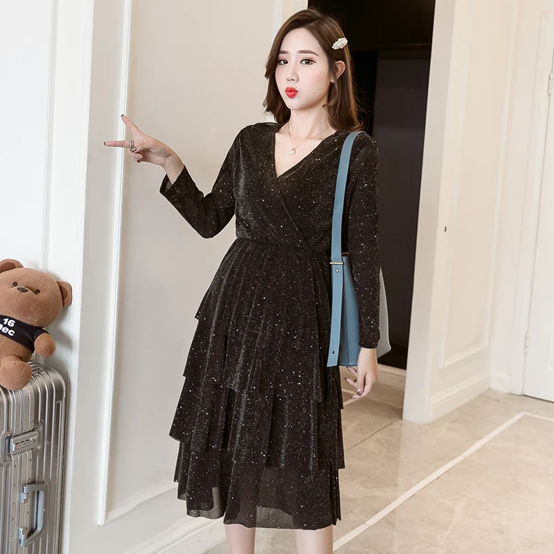 Envsoll/осеннее элегантное платье для беременных с v образным вырезом и длинным