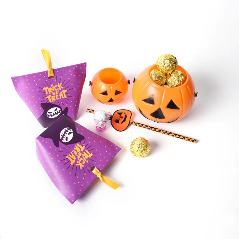 

LBSISI Life 20pcs Candy Paper Boxes With Ribbon Handmade Biscuits For Halloween Party Packaging Gift Decoration Pumpkin Lantern