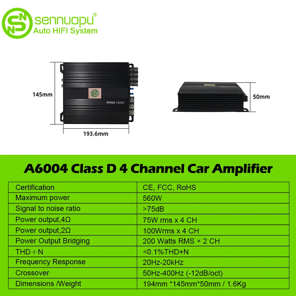 $81.60 Sennuopu A6004 Automotive Audio Processor Car Sound Amplifier 4Ch 12 V Bluetooth Box 2 Channels Stereo Class D Amplifier for Car