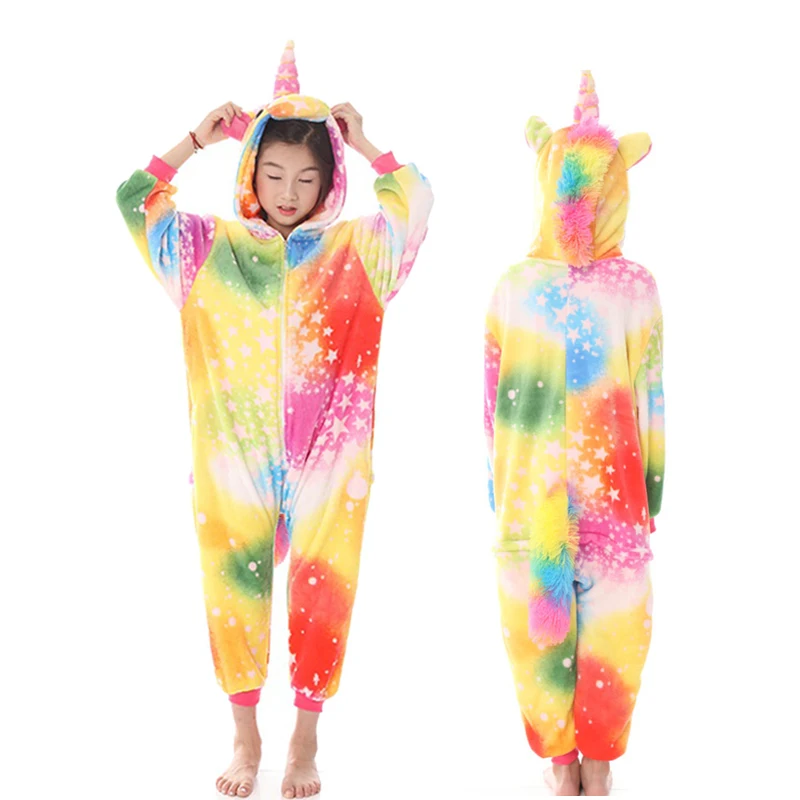 Kigurumi/Детские пижамы для мальчиков и девочек; пижамы с единорогом; фланелевые детские пижамы; костюм для сна с животными; зимние комбинезоны с котом