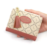 women short pu leather tassel wallets female zipper letter lingge coin purses ladies card holder money clip