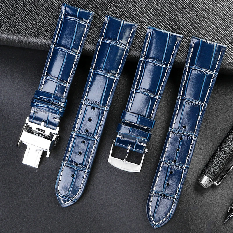 

It is suitable for Longines strap, leather craftsman, moon blue crocodile pattern, magnificent Comcas male belt 19 20 21mm