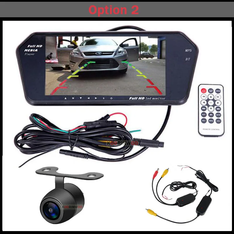 Option 2 Koorinwoo беспроводное " автомобильное зеркало с монитором TFT слот USB SD Bluetooth MP5 FM автомобильная камера заднего хода видео вход помощь при парковке - Цвет: Option 2