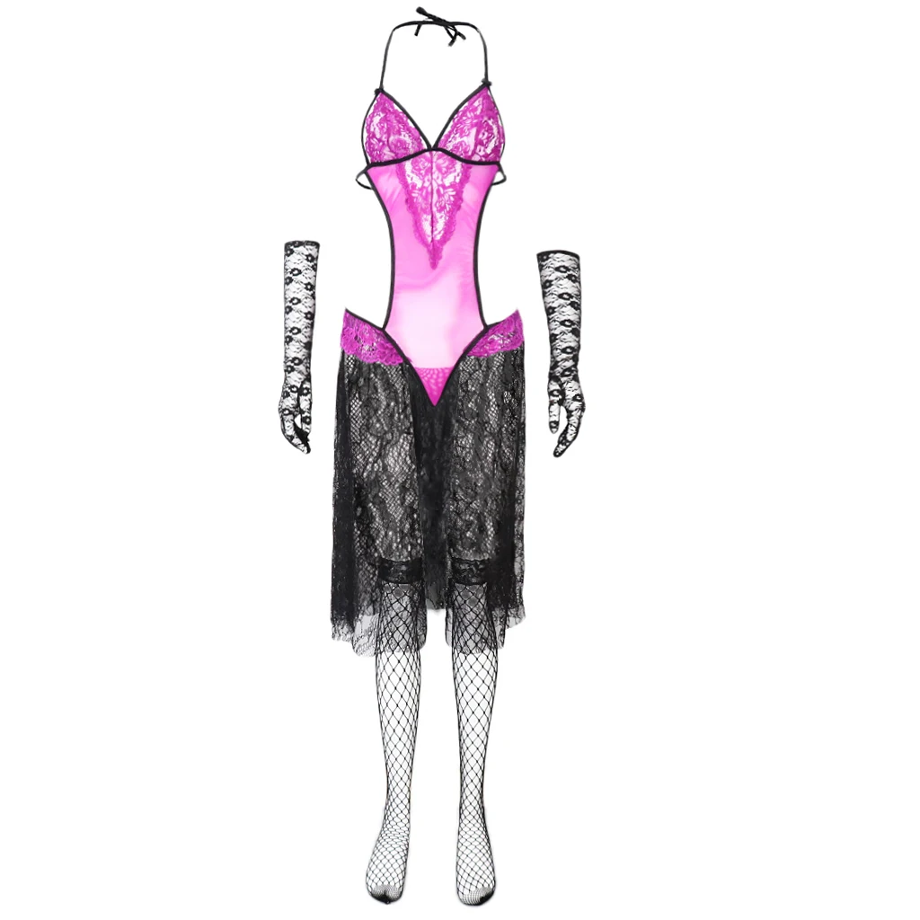 

Женские цветочные кружева V Bralette сетки пижамы ремень с стринги перчатки носки Экзотический набор