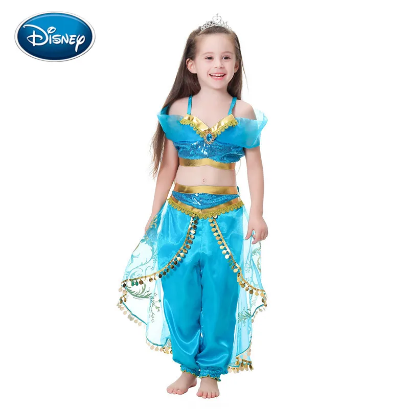 Disney Aladdin Jasmine Rapunzel Aurora Belle Ariel Cosplay Costume Child Party Dress costume two-piece For Girl Gift | Детская одежда и
