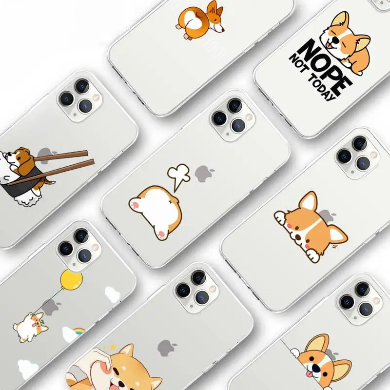

Corgi Funny Cute Dog kid Phone Case Transparent for iPhone Samsung S 11 12 6 7 8 9 10 20 Pro X XS Max XR Plus lite
