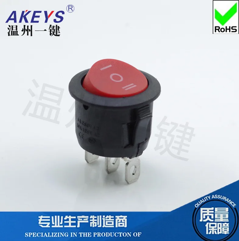 

10pcs KCD1-105-3P3 gears Red cover three gears three feet Forward and reverse boiled egg juicer Open hole 20MM rocker switch