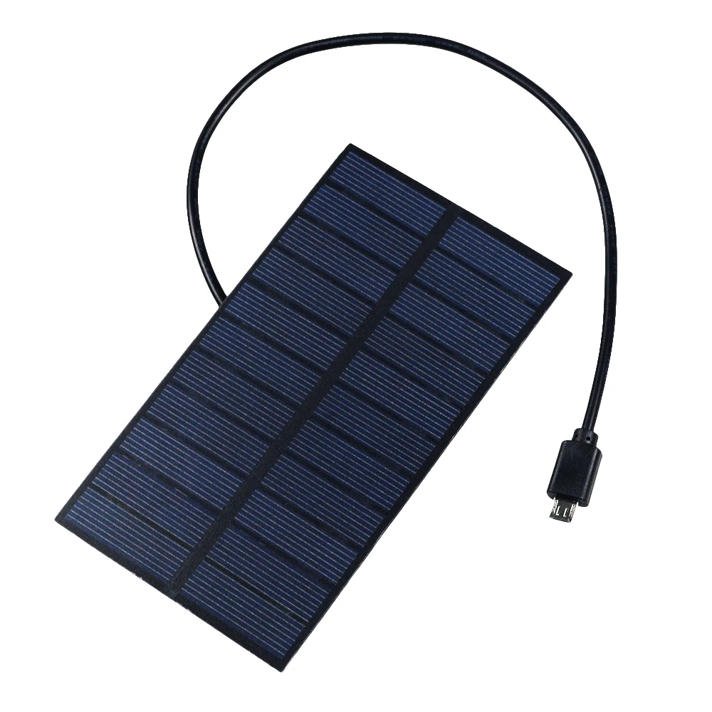 

Solar Battery Charger 1.65W 5.5V Output Male Head USB Micro USB Port 300mA Charge Regulators Solar Panel