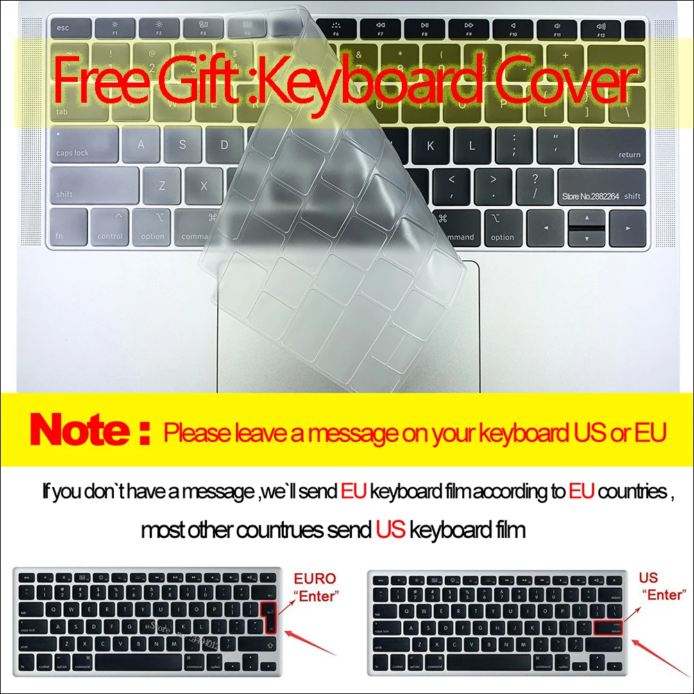 Чехол для ноутбука MacBook Air Pro retina 11 12 13 15 Touch Bar A2159 A1708 macbook ID A1932 2018 + крышка