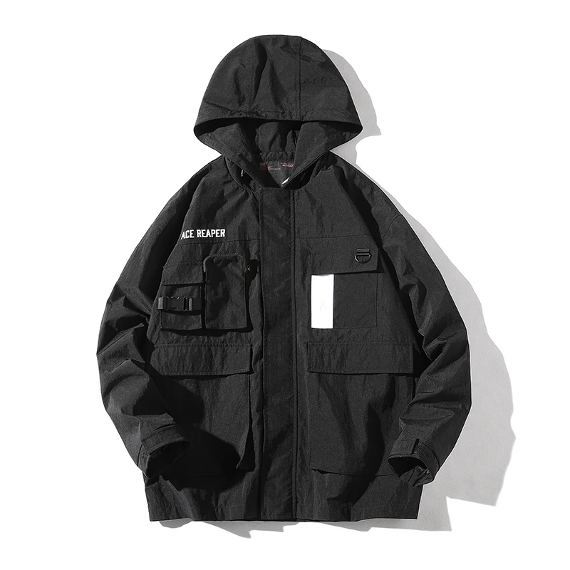 Мужская Осенняя ветровка с капюшоном куртка карманами мужские куртки в стиле хип