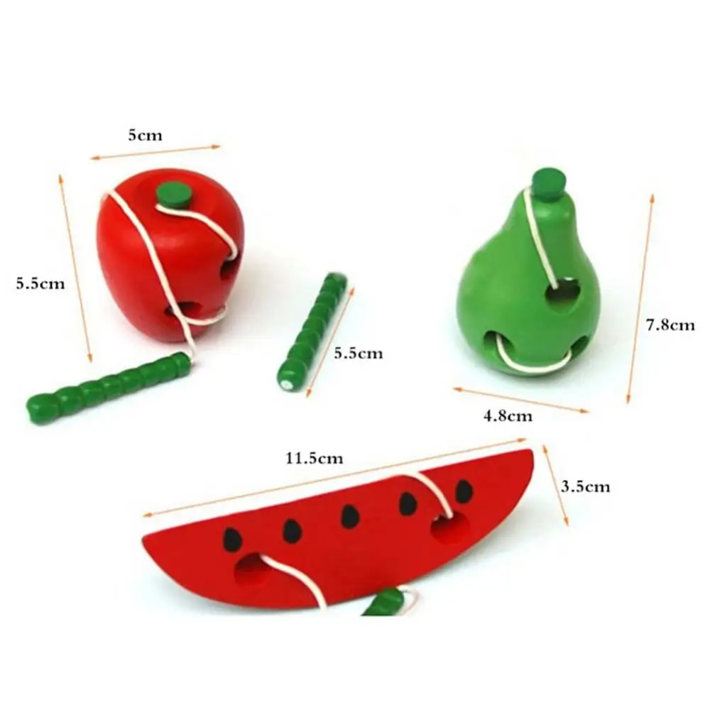 

Hot Sale Lovely Wooden Apple Pear Watermelon Worm Eat Fruit Baby Kids Threading Toy