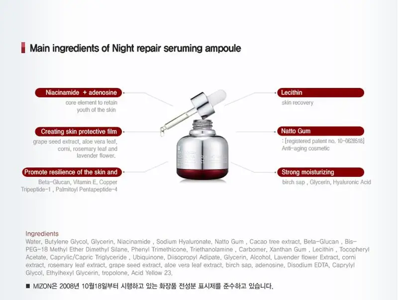

MIZON Night Repair Seruming Ampoule Sample 20pcs Anti Aging Serum Lifting Visage Firming Serum Pore Minimizer Korea Cosmetics