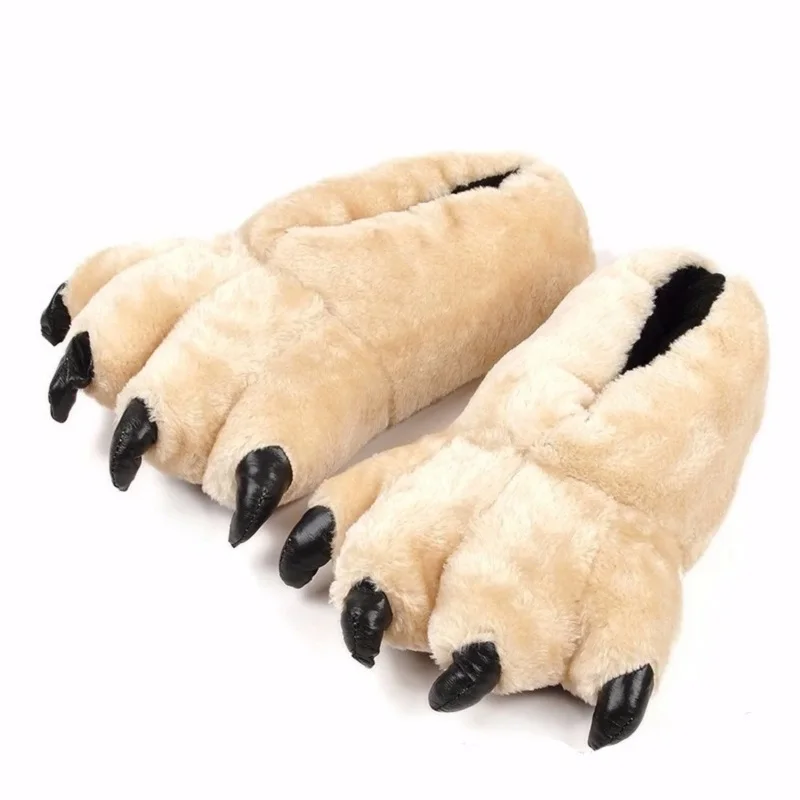 Soft Furry Slippers For Home Man Cool Plush Fuzzy Home Shoes Slippers For Boys Funny Animal Slides Men's Bear Paw Slippers 2022