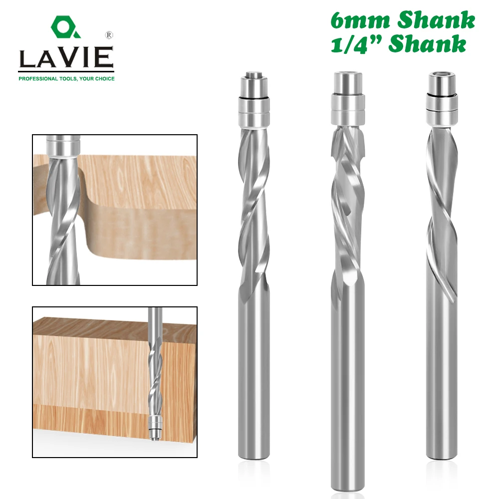 LA VIE 1 PC 6mm 6.35mm shank Solid Carbide Bearing Guided Two Flute Flush Trim Router Bits Woodworking milling cutters end mill