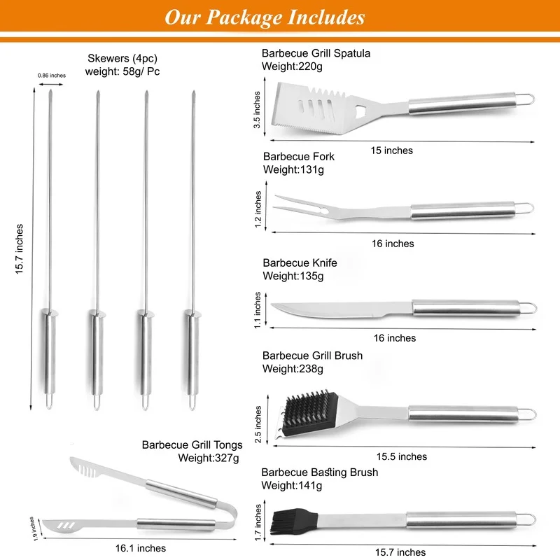 

BBQ Grilling Accessories Set Accessories with Carrying Case, Stainless Steel BBQ Grill Tools Kit for Indoor & Outdoor Cooking