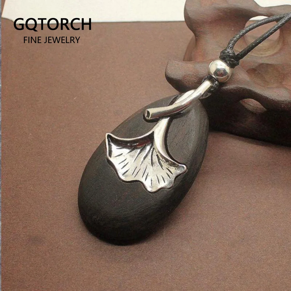 Женское ожерелье с подвеской в виде листьев гинкго длинное гравировкой из