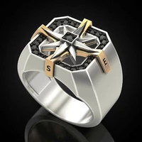 retro viking style nautical compass seal ring male gold color two color stainless steel rings fashion vintage jewelry for men