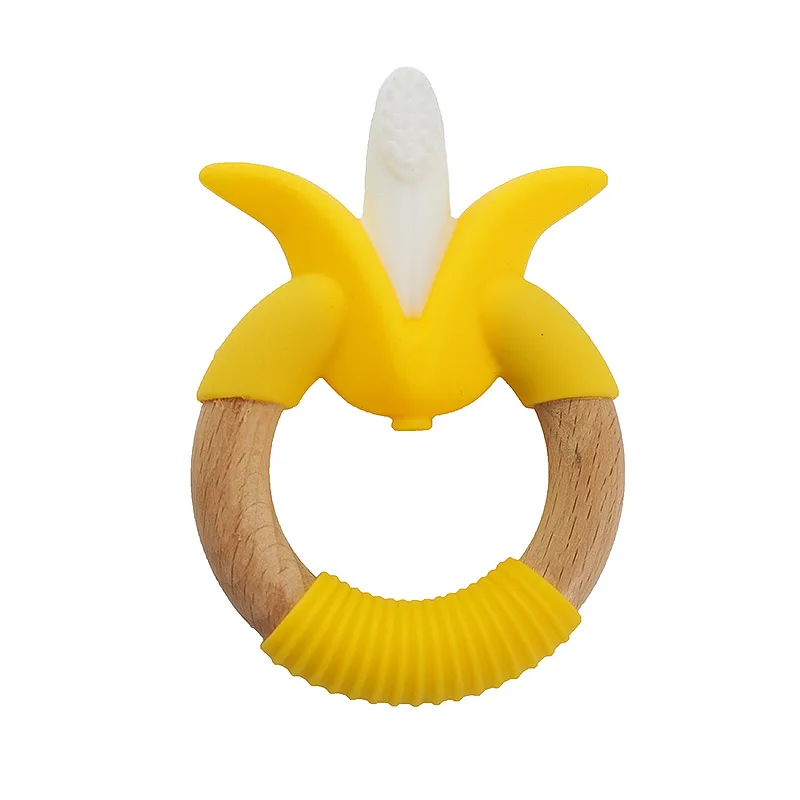 Chenkai 10PCS BPA Free Banana Shaped Silicone Teethers Baby Fruit Toothbrush Teething DIY Charm Necklace Jewelry Clip Food Grade