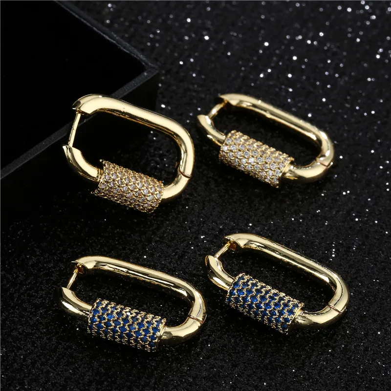 

NEWBUY Unique Design Luxury Geometric Hoop Earrings For Women Girl Fashion Colourful CZ Women Wedding Jewelry Promise Gift