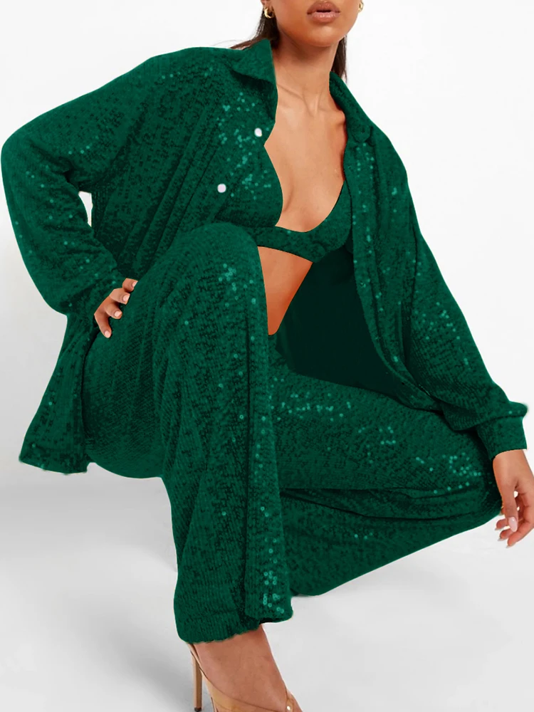 Блестящий комплект из двух предметов Sanches наряды для вечеринок женщин топ с