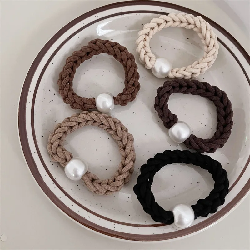 

2021 Women Girls Basic Elastic Hair Bands Tie Pearl Scrunchie Ponytail Holder Rubber Bands Fashion Hair Accessories