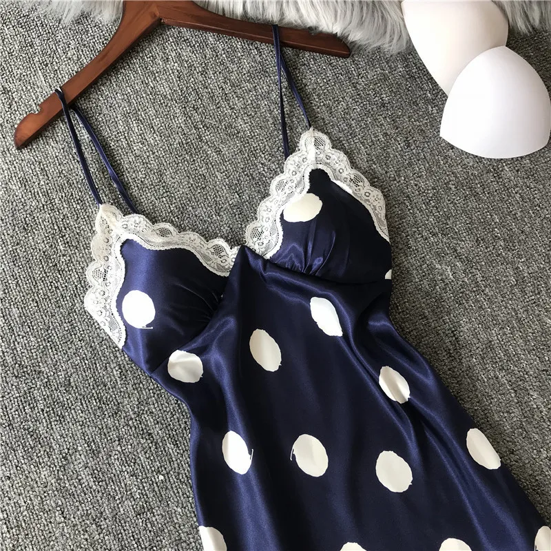 Ночное платье из искусственного шелка женская ночная рубашка на бретелях