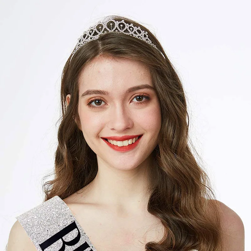 Тиара со стразами в виде короны украшение на годовщину рождения с атласным