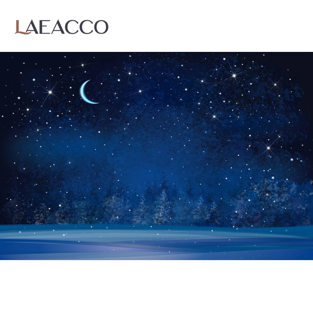 Laeacco темно синее небесно голубое Луна блеск звезда дерево лес снег ребенок