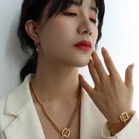 luxury 18k gold plated necklace pendant titanim steel beauty jewelry set neck chain bracelet fine accessories fashion ornament
