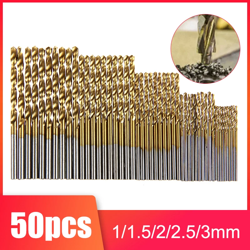 

Набор сверл из быстрорежущей стали с титановым покрытием, комплект высокоскоростных фрез для канавок и отверстий в металле, для столярных работ, 50 шт.