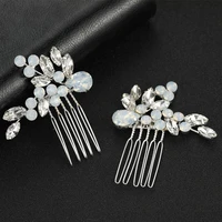 floralbride handmade ins alloy crystal rhinestones pearls flower bridal hair comb wedding hair accessories women hair jewelry