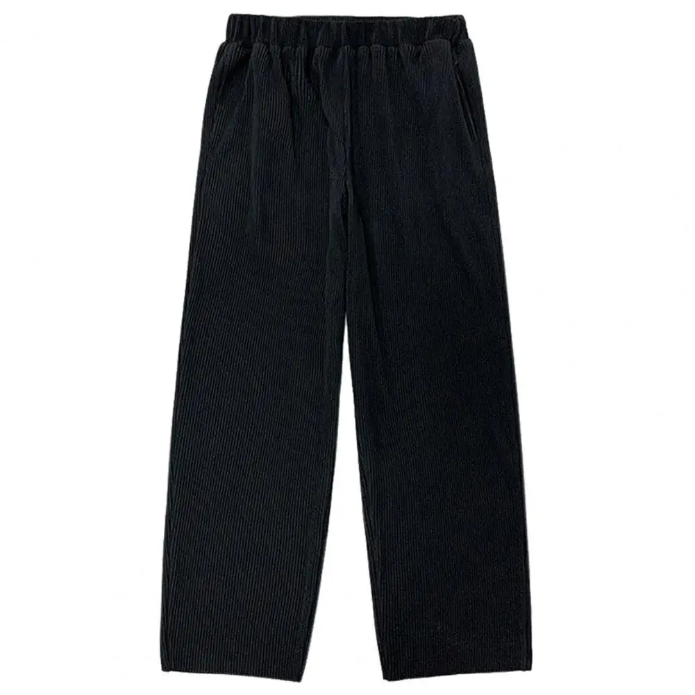 

80% Dropshipping!!Solid Color Men Pants Multi Pockets Breathable Mid Rise Wide Leg Straight Pants Streetwear