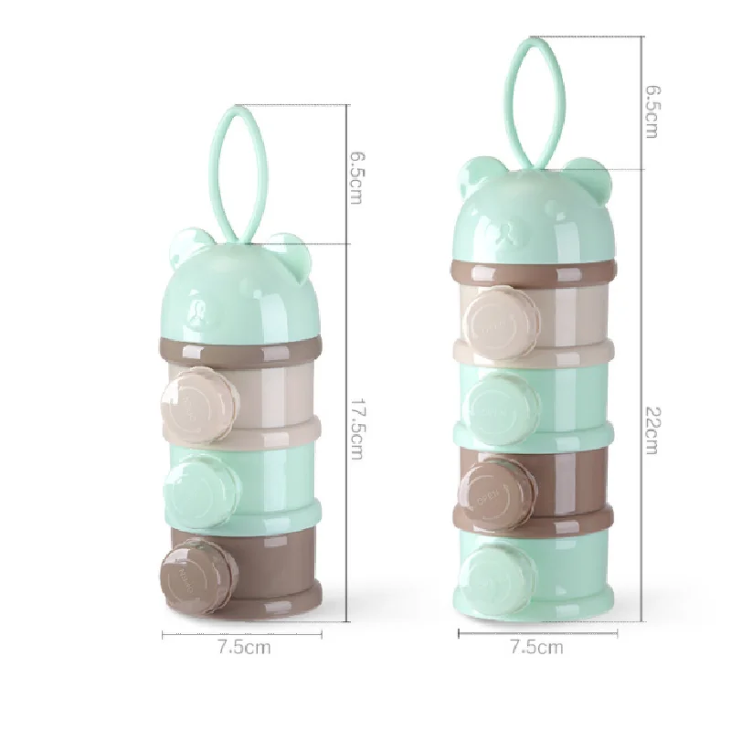 

3-4 layers Bear Style Portable Baby Food Storage Box Essential Cereal Cartoon Infant Milk Powder Box Toddle Snacks Container