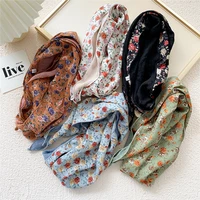 floral decorative silk scarf simple all match double silk scarf for women girls elegant polychromatic temperament scarf