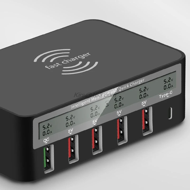 Универсальное беспроводное зарядное устройство Qi 7 в 1 5x USB QC 3 0 быстрая зарядка