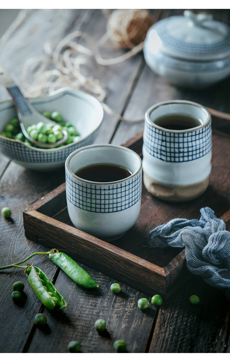 

Japanese Style Checked Cup Ceramic Retro Milk Tea Coffee Cup